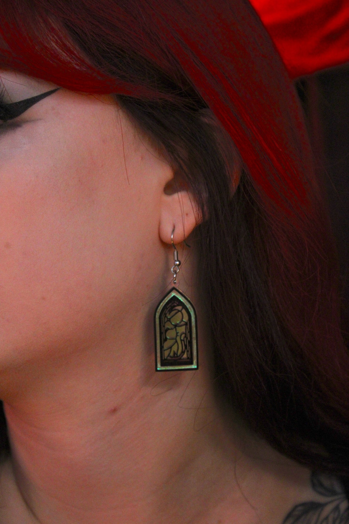 Stained Glass Window Earrings - Cat And Moon