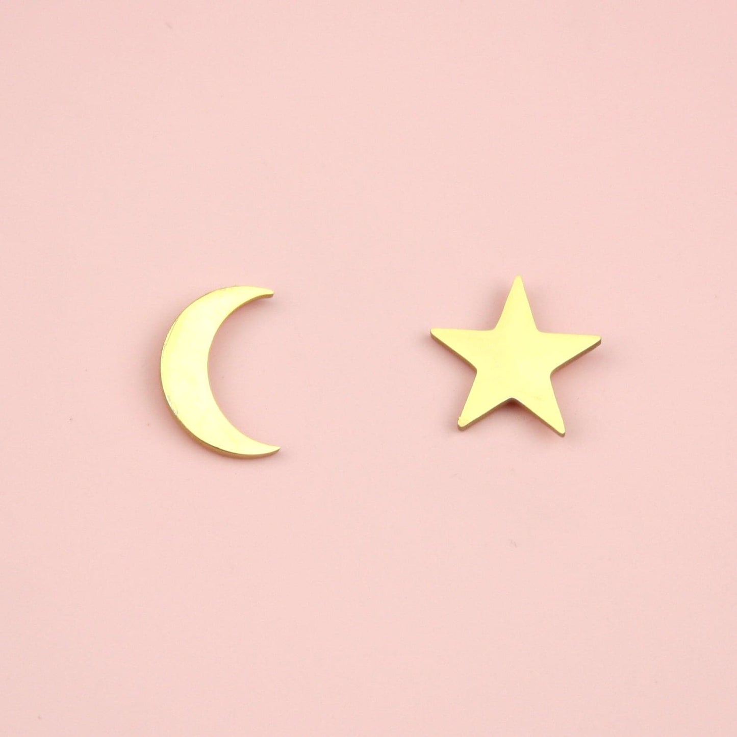Star & Crescent Moon Stud Earrings (Gold Plated)