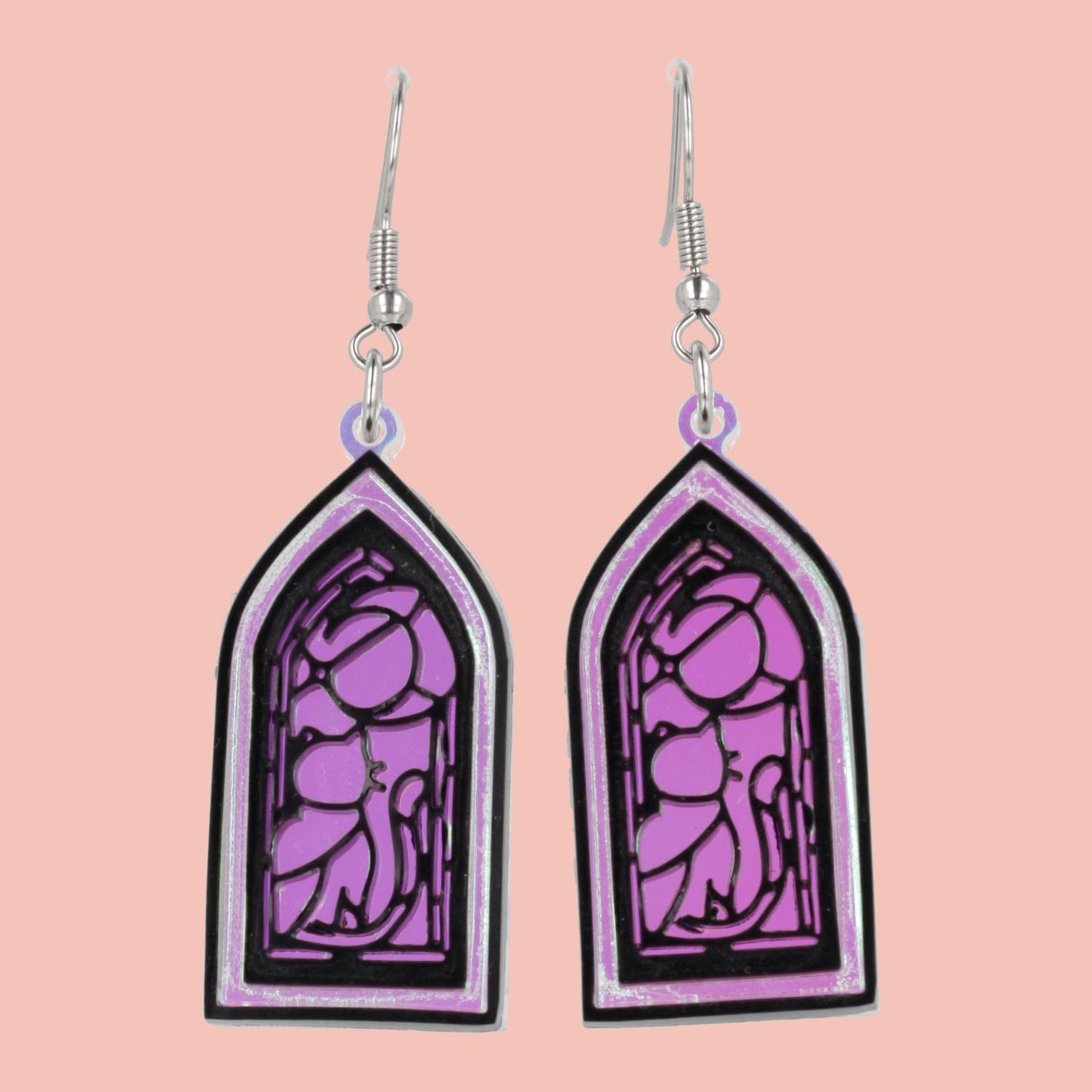 Stained Glass Window Earrings - Cat And Moon