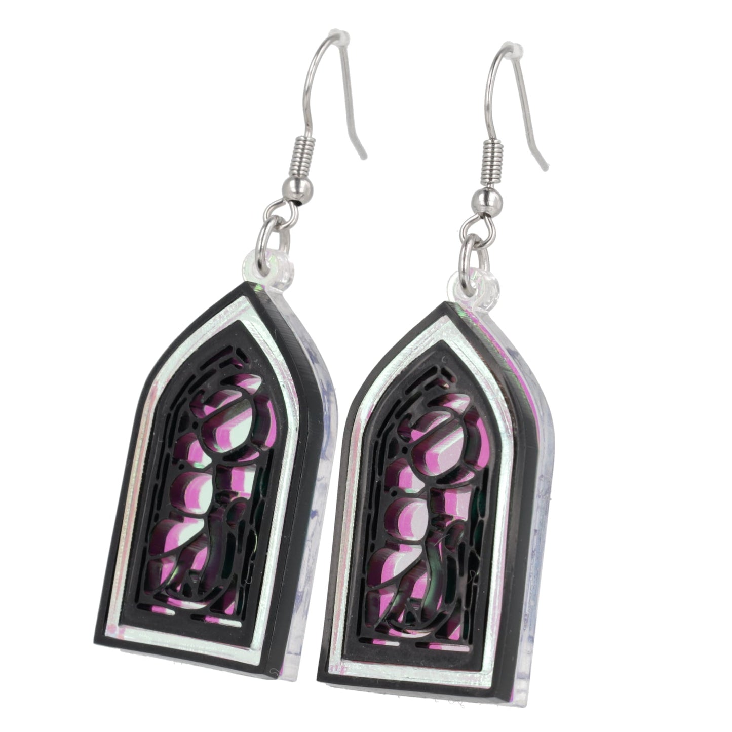 Stained Glass Window Earrings - Cat And Moon